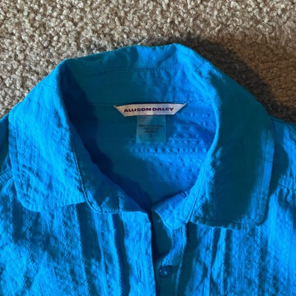 Allison Daley Button Down Top Women Size 8 Casual Short Sleeve Turquoise Blue - Picture 5 of 7